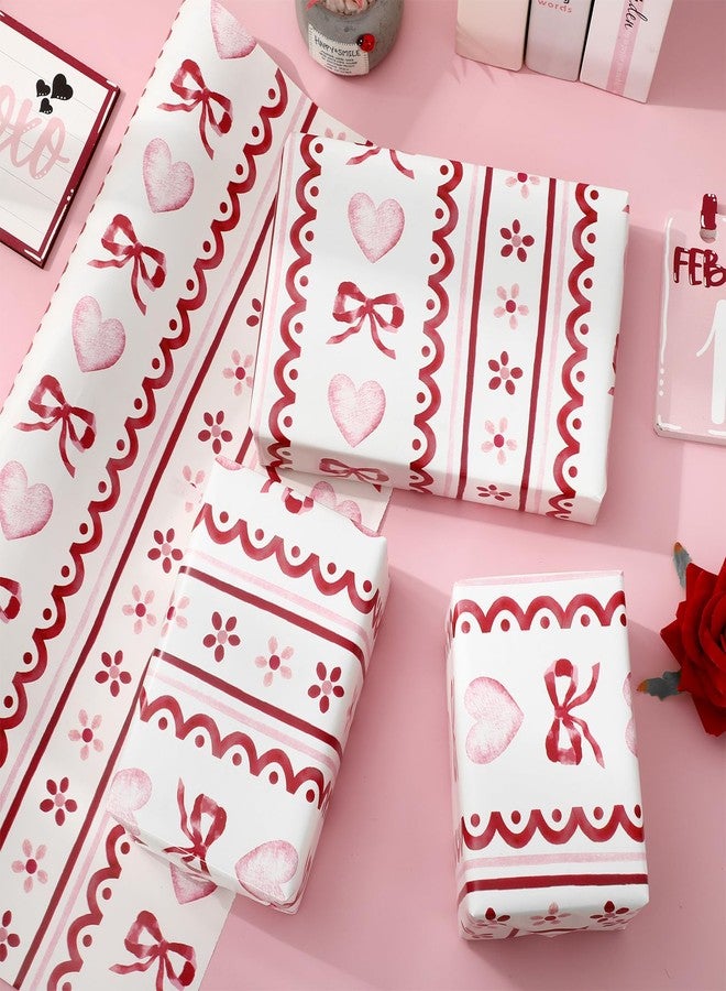 JarThenaAMCS ورق تغليف هدايا عيد الحب من جارثينا إيه إم سي إس - لفة صغيرة - 17 بوصة × 32.8 قدم، ورق تغليف هدايا مخطط باللونين الأحمر والوردي على شكل قلب وفيونكة، مناسب لحفلات الزفاف والذكرى السنوية والأعمال اليدوية. - Image 5